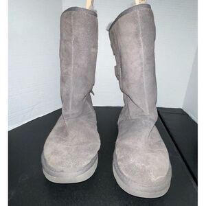Ugg Australia Allegra Bow II Grey Boots 1102931 Suede Sheepskin Shearling Size 6